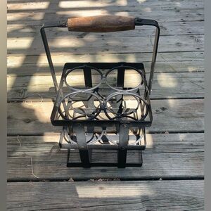 VINTAGE wrought iron Wine Rack wooden handle.